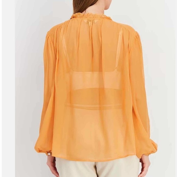 Joie The Jindrah Silk Long Sleeve Sheer Top Buckskin Size Medium - Picture 4 of 13